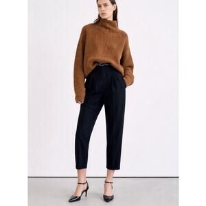 Nili Lotan 10 Joseph $750 Virgin Wool Dress Pants Pleated Front Cropped Black